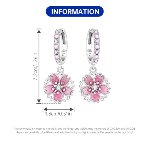 925 Sterling Silver Drop & Dangle Earrings for Women,Butterfly Dragonfly and Bee|Flower and leaf Earrings, Suitable for Sensitive Ears Fashion Jewelry Gift- Hypoallergenic Earrings - color: Cherry blossom