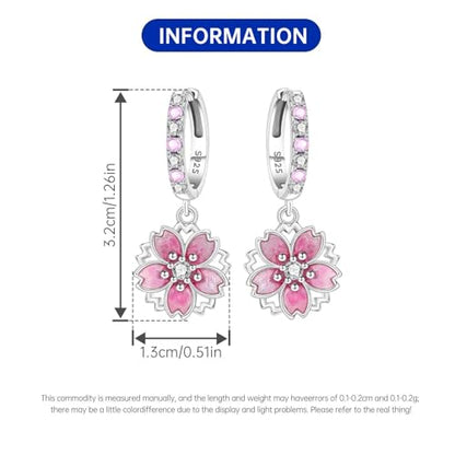 925 Sterling Silver Drop & Dangle Earrings for Women,Butterfly Dragonfly and Bee|Flower and leaf Earrings, Suitable for Sensitive Ears Fashion Jewelry Gift- Hypoallergenic Earrings - color: Cherry blossom