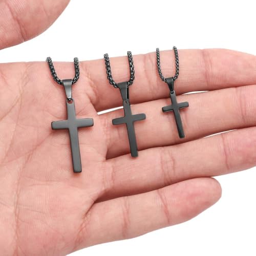 M MOOHAM Cross Necklace for Men, Stainless Steel Cross Chain - color: Black: Cross Pendant 1"*0.6"