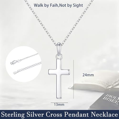 925 Sterling Silver Cross Necklace for Women - Dainty Simple Cross Pendant Necklace Religious Jewelry Gift for Women - size: 18+2 Inch