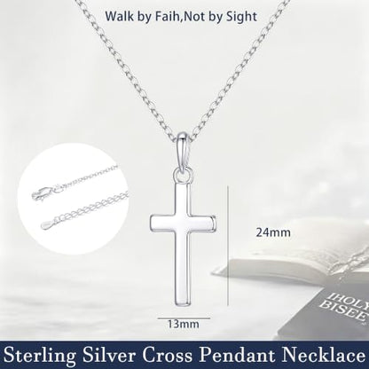 925 Sterling Silver Cross Necklace for Women - Dainty Simple Cross Pendant Necklace Religious Jewelry Gift for Women - size: 22+2 Inch
