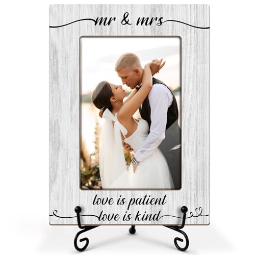 Utaqer Mr & Mrs Picture Frame, Picture Gifts For Wife Husband Couples, Wooden Picture Frame For Birthday Wedding Engagement Newlywed Anniversary Valentines, 4X6 Photo Frame With Stand -18 - style: Mr & Mrs