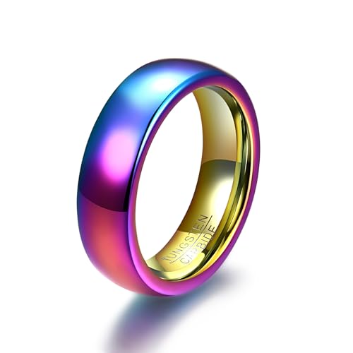VQYSKO Tungsten Carbide Wedding Cigar Domed Band Ring Men Women 5-14 - color: Rainbow-6mm