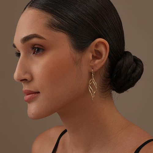 Charmsy 925 Sterling Silver Double Twisted Infinity Dangle Earrings for Women | Linear Marquise Large Loops Classic Infinity Drop Dangle Earrings - color: Twisted Gold-Plated