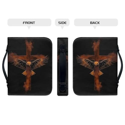Leather Bible Cover Case, Book Cover with PU Bookmark, Bible Case,Brown Bible Covers for Men,Christian Gifts,Bald Eagle Cross,Large - color: Bald Eagle Cross, size: Large
