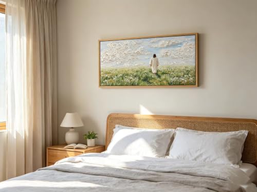 KIRFOLUC Jesus Canvas Wall Art Large Framed Textured Print Painting - color: Jesus, size: 32"L x 16"W