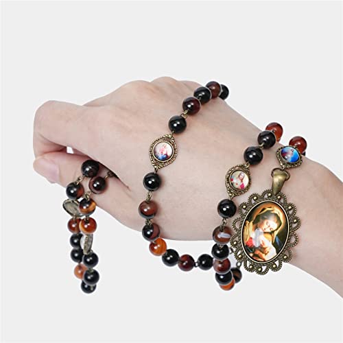 Seven Sorrows of Mary Rosary Chaplet 8mm Agate Beads Catholic Jewelry Necklace for Women Men - color: style 1