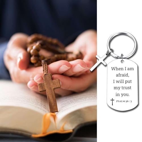GiftYou Inspirational Scripture Metal Key Chains with Cross Pendant - Bible Verse Keychain Religious Gift for Christian - color: Psalm 56:3