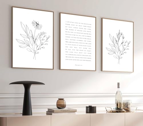 Psalm 121 Christian Wall Art, 3 Piece Unframed Botanical Prints, 12x16 - color: Bible Verses on Flowers, size: 16"L x 12"W
