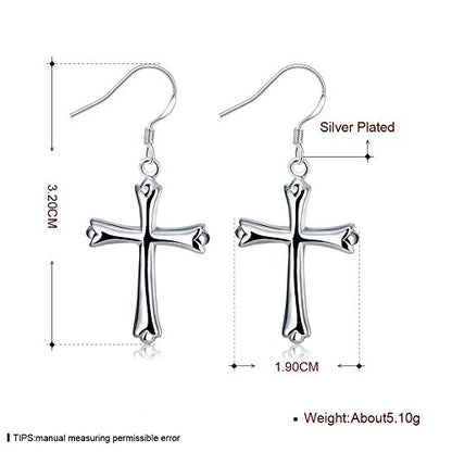 Light Weight Cross Drop Dangle Earrings Sterling Silver Plated Fashion Earring Dangles for Women