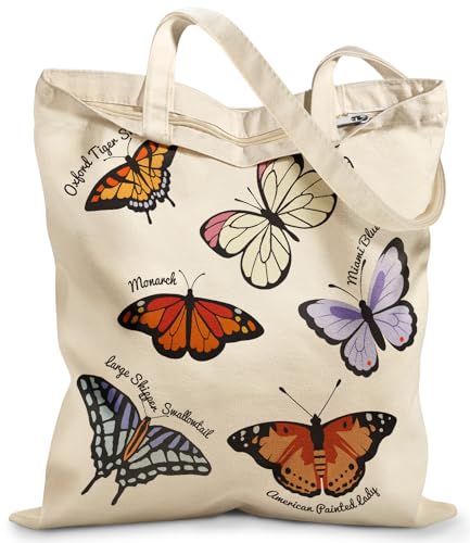 Miss Adola Canvas Tote Bag with Zipper for Women - color: Colorful Butterfly