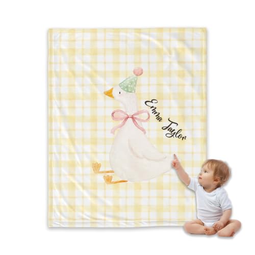 Personalized Birthday Goose Blanket, Yellow Plaid Baby Throw Gift - color: #Ver14