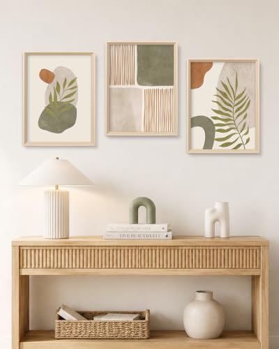 HesenDot Abstract Botanical Geometric Framed Wall Art Set of 3 12x16IN - color: High Frame Abstract Line Leaf