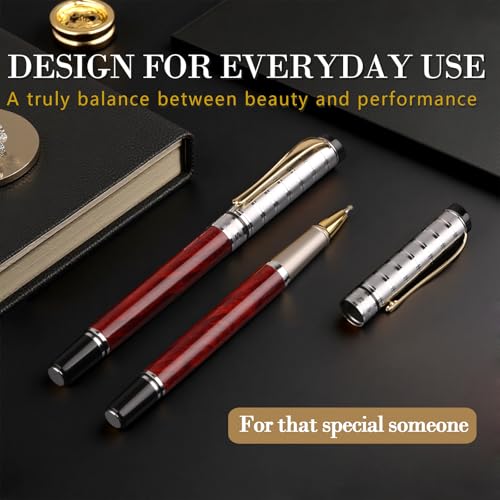 Luxury Gel Ballpoint Pens,Personalized Black Ink Pen Set with 2 Pcs Extras Replaceable Metal Refills, Ultra-Smooth Writing Experience, Perfect for Gifts,Business,Office - style: Silver Red