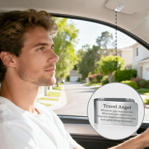 Travel Angel Wherever You May Wander May This Angel Journey with You Engraved Stainless Steel Car Visor Clip, Safe Travels Visor Clip, Safe Driving Gifts for Son Daughter Friend Driver - color: Silver017