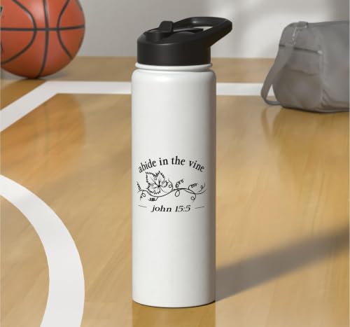 Abide In The Vine Leaf Elegant Botanical Scripture Graphic Stainless Steel Insulated Water Bottle