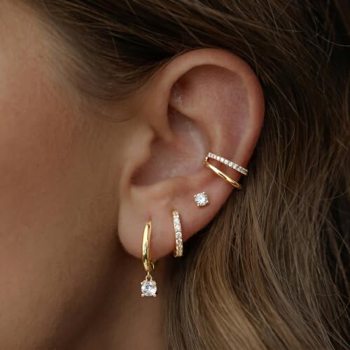 Small 4Pcs 14K Gold Huggie Hoop Earrings Sets for Women Non Tarnish - style: Gold&Style4