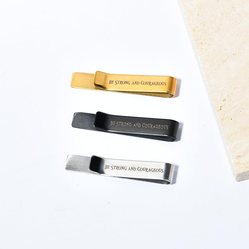 Man Of God Tie Clips 3 Set - Godfather Godson Christmas Engraved Gifts for Men Son Husband Dad Birthday Gifts from Wife - style: be strong and courageous set