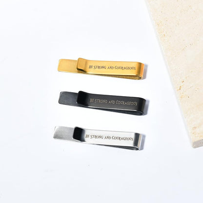 Man Of God Tie Clips 3 Set - Godfather Godson Christmas Engraved Gifts for Men Son Husband Dad Birthday Gifts from Wife - style: be strong and courageous set