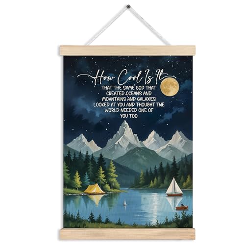 MKIJUHB Christian Mountain Nursery Wall Art Decor, Bible Verse Wall Hanging Decor, How Cool Is It That the Same God Inspirational Framed Canvas Prints for Kids Room Walls Decorations, 12x16 Inch - color: Christian Canvas wall art decor 01
