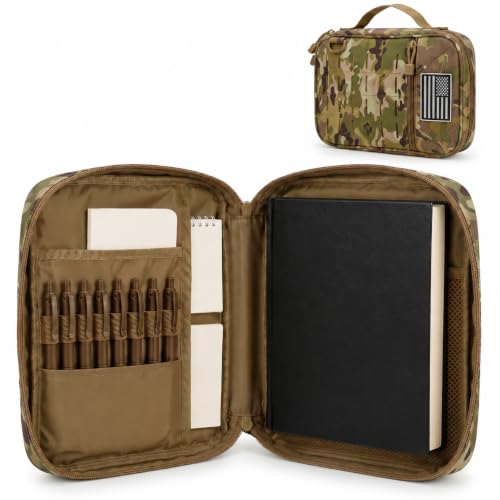 Tactical Bible Cover for Men, Large Bible Case with Shoulder Strap & US Flag Patch, Water Resistant Bible Carrier Bag with Handle, Multi Pockets for Church Study & Travel （Camo） - color: Camo