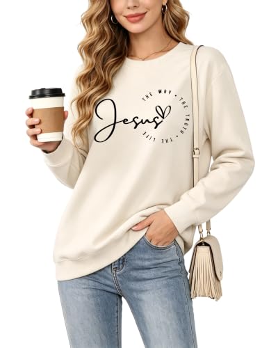 Christian Sweatshirts for Women Jesus Long Sleeve Graphic Shirts - color: Beige1, size: Medium
