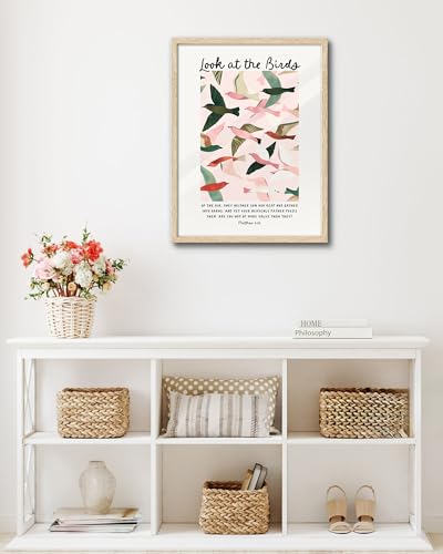 EcoHest 16x20 in Matthew 6:26 Look at the Birds Framed Christian Wall Art - color: Framed Birds, size: 20"L x 16"W