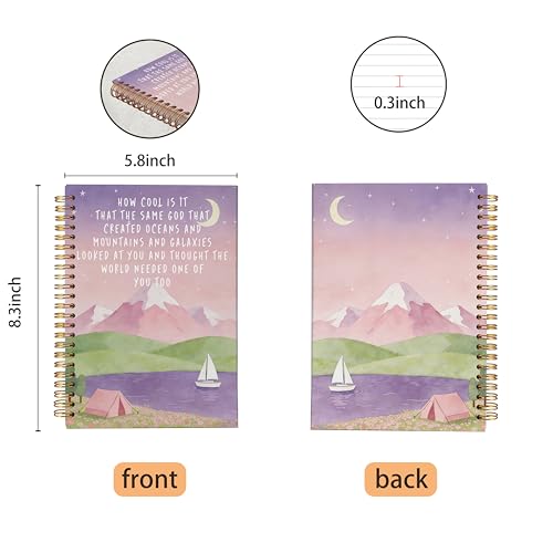 VNWEK Fantasy Pink Christian Spiral Notebook Journal 5.5x8.3 Inch, How Cool Is It That the Same God Bible Verse Journal, Mountain Camping Religious Lined Hardcover Spiral Notebook