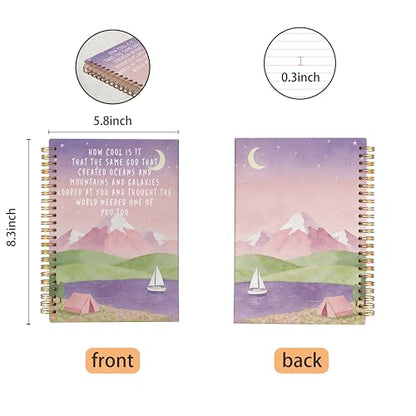VNWEK Fantasy Pink Christian Spiral Notebook Journal 5.5x8.3 Inch, How Cool Is It That the Same God Bible Verse Journal, Mountain Camping Religious Lined Hardcover Spiral Notebook
