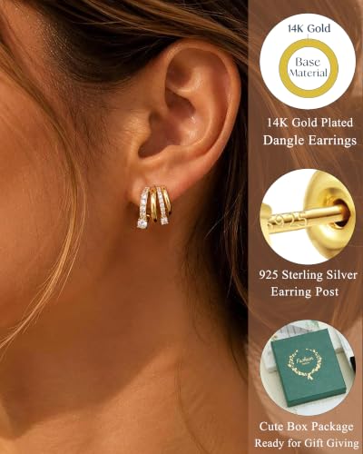 Dangle Gold Earrings for Women Trendy Triple Huggie Chain Earrings - color: Gold 9