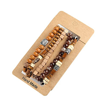 HZMAN Handmade Hemp Cords Wood Beads Leather Bracelets for Men Women - style: Elephant