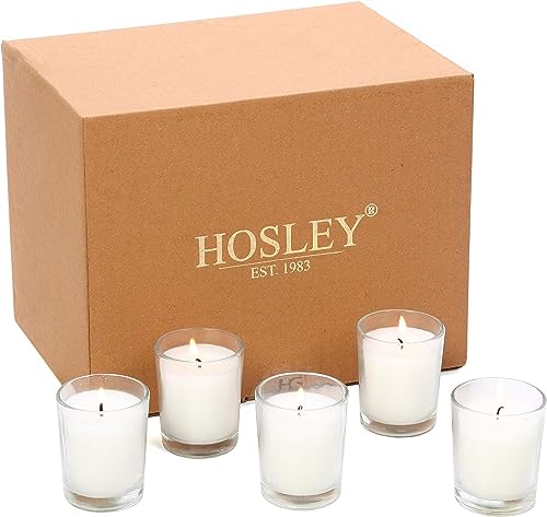Hosley 20-Pack Ivory Unscented Votive Candles in Clear Glass Holders - Long Burn Time Hand Poured Wax for Weddings and Home Decor - color: Ivory, size: 20 Pack