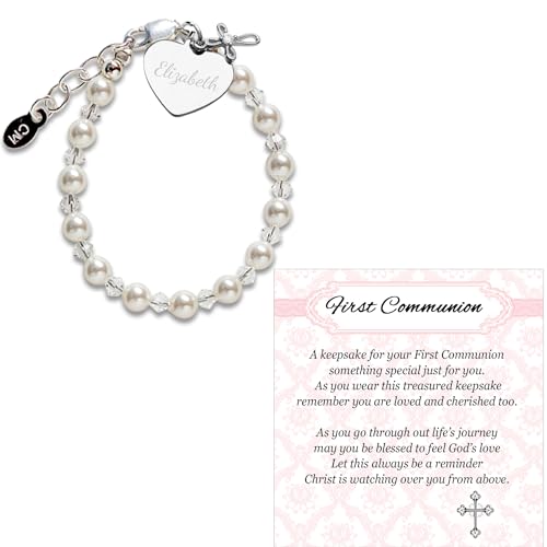 Cherished Moments First Communion Bracelets, .925 Silver or 14K Gold-Plated - color: Pearl w/Crystal-SILVER