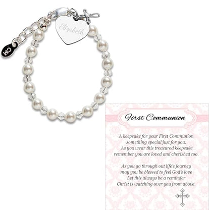 Cherished Moments First Communion Bracelets, .925 Silver or 14K Gold-Plated - color: Pearl w/Crystal-SILVER