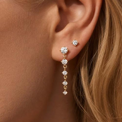 Bheop Gold Silver Dangle Earrings for Women, Cubic Zirconia Earring Stack - color: Gold-cz tassel stud set
