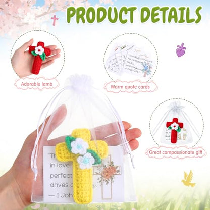 12 Sets Collectible Dolls Bulk Handmade Crochet Cross with Bible Prayer Cards for Women Church Religious Birthday Wedding Baptism Party Favors Stocking Stuffers Home Decor Gifts