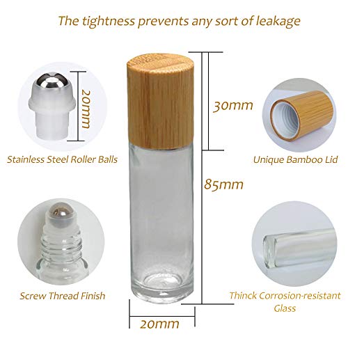 Glass Roll On Bottle with Bamboo Lid for Essential Oils 12Pcs - color: 12Pcs 10ml Clear