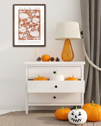 EcoHest 12x16in Psalm 100 Pumpkin Thanksgiving Botanical Christian Wall Art - color: Walnut Framed Pumpkins, size: 16"L x 12"W