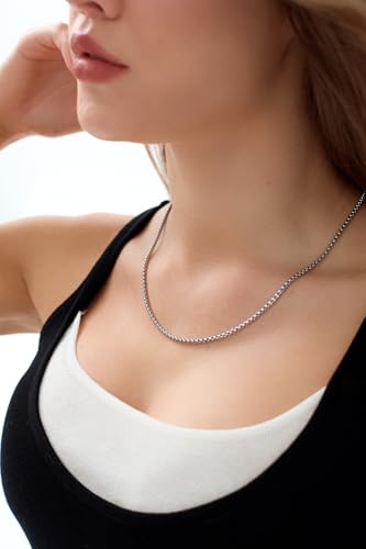 FOSIR Mens Chain Necklaces, Stainless Steel Rolo Chain Necklace for Men and Women, Silver Tone Box Chains for Men, Wide 2/3/4/5mm - size: 30.0 Inch long, style: 3mm-stainless steel