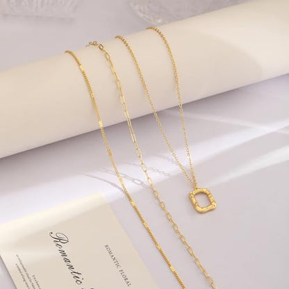Layered Gold Necklace for Women, 14K Gold Plated Necklace Stack Set, Dainty Pendant Necklace Non Tarnish, Fashion Bow CZ Circle Star Hammered Cross Jewelry Gift for Women - color: Gold-03