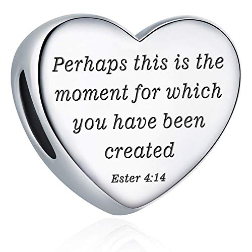 Heart Charm Fit Pandora Charms Bracelet Christian Bible Verse Charm Prayer Faith Religious Charms Gifts for Women - style: Perhaps this is the moment for which you have been created Ester 4:14