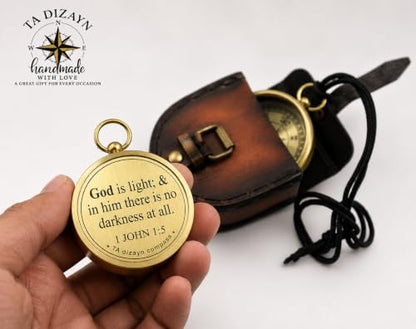 For I Know The Plans I Have For You, Jeremiah 29:11, Solid Brass Directional Engraved Compass, Baptism Gifts for Boys Girls, First Communion, Christian Gifts for Men, First Confirmation Gifts for Boys - style: # God is Light-1 John 1:5