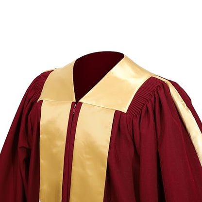 Unisex Maroon Choir Robe with Gold Satin Stole V-neck - size: 60
