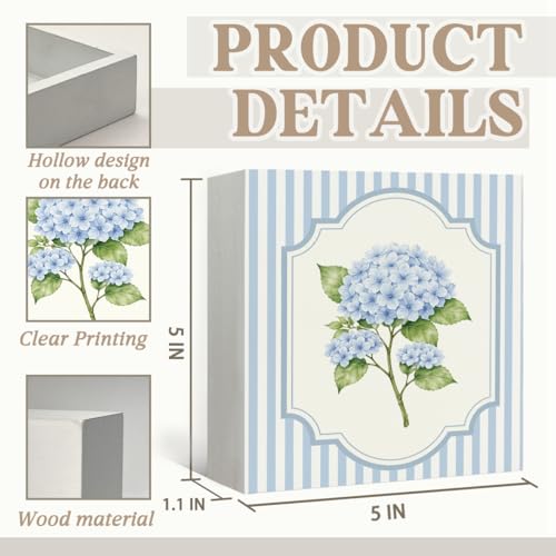 Blue Hydrangea Wooden Sign, Preppy Floral Wood Box Sign, - color: Flower-Hydrangea