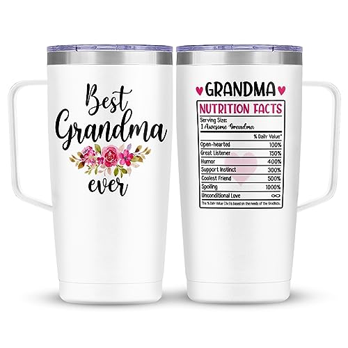 SANDJEST Grandma Tumbler with Handle 20oz Stainless Steel Insulated Tumblers Coffee Travel Mug Nana Cup Best Grandma Gift for Grandmother Grandmom Mimi Grandmas Gift for Birthday Christmas - color: Grandma 2