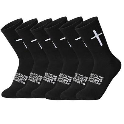 6 Pairs Christian Socks Cross Prayer Socks with Bible Verse,Christian Gift for Man Women Youth Birthday Christmas - color: 3:5-black