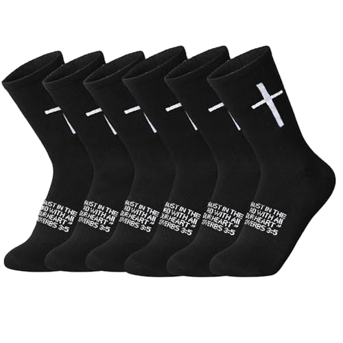 6 Pairs Christian Socks Cross Prayer Socks with Bible Verse,Christian Gift for Man Women Youth Birthday Christmas - color: 3:5-black