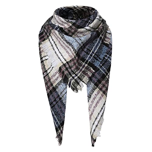 American Trends Scarfs for Women Winter Triangle Scarf Classic Plaid Warm Scarf Soft Scarves Knitted Wrap Shawl - color: Triangle Pink & Blue & White