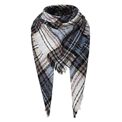 American Trends Scarfs for Women Winter Triangle Scarf Classic Plaid Warm Scarf Soft Scarves Knitted Wrap Shawl - color: Triangle Pink & Blue & White