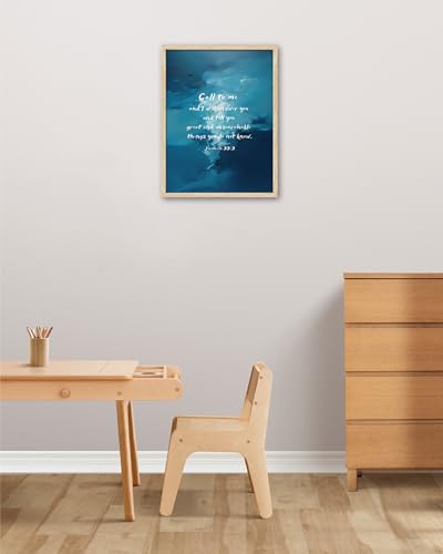 KensTro 12x16 Oak Framed Jeremiah 33:3 Christian Wall Art - color: Deep Sea-Framed, size: 16"L x 12"W